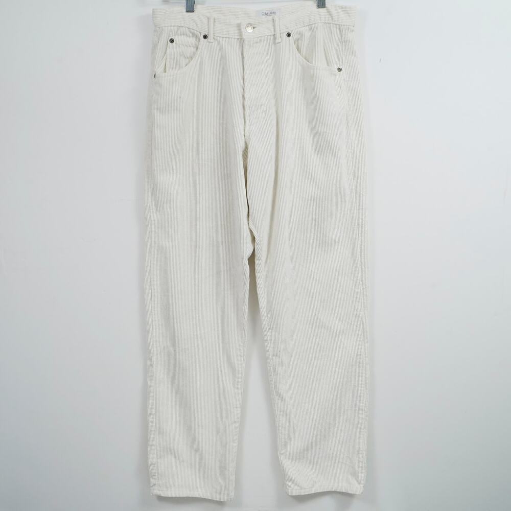 Vintage Calvin Klein Sport White Corduroy Pants Women's 14 Made in USA High Rise